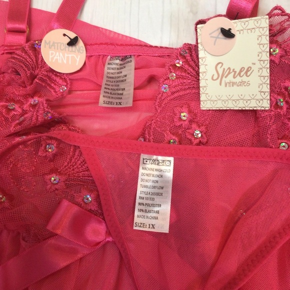 Spree Intimates Hot Pink Babydoll Lingerie Set - Picture 7 of 11